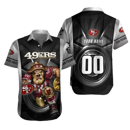 Personalized 49ers Gridiron Mascot Monochrome Hawaiian Shirt - Moonbestprint