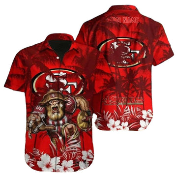 Personalized 49ers Red Zone Rush Tropical Warrior Hawaiian Shirt - Moonbestprint