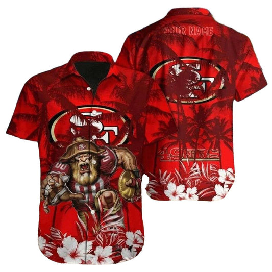 Personalized 49ers Red Zone Rush Tropical Warrior Hawaiian Shirt - Moonbestprint