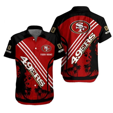 Personalized 49ers Sunset Palm Silhouette Red Black Hawaiian Shirt - Moonbestprint