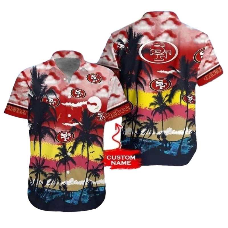 Personalized 49ers Sunset Palms Black And Red Gradient Hawaiian Shirt - Moonbestprint