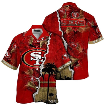 Personalized 49ers Sunset Stripe Red Hawaiian Shirt - Moonbestprint