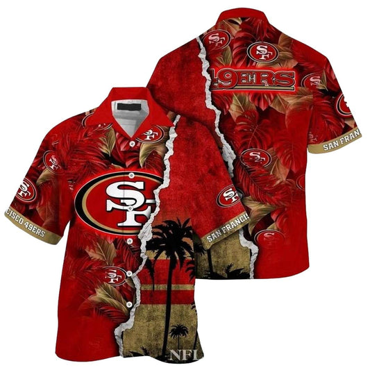 Personalized 49ers Sunset Stripe Red Hawaiian Shirt - Moonbestprint