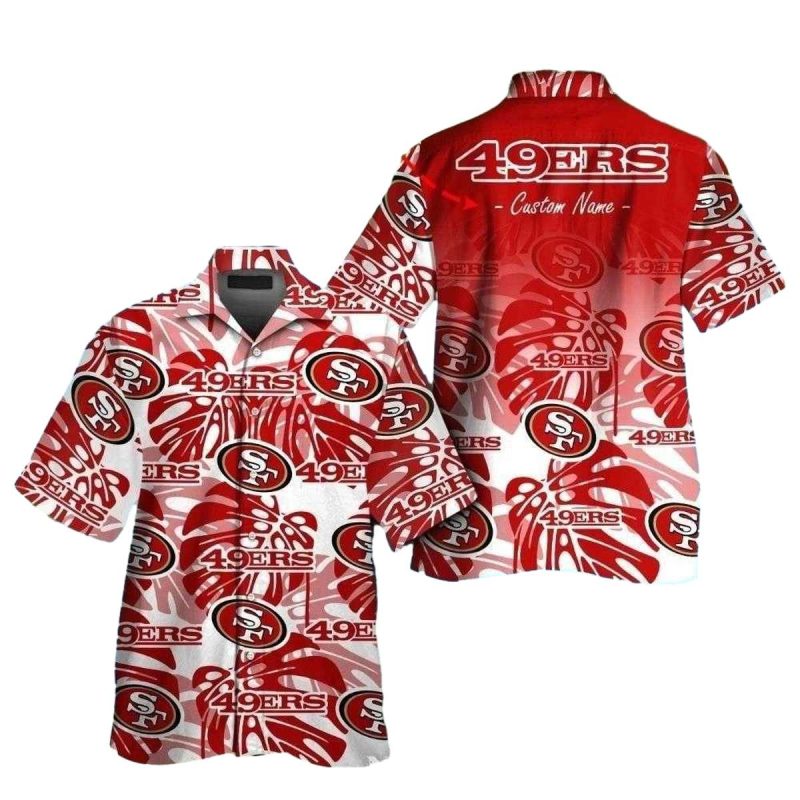 Personalized 49ers Swirling Logo Red And White Hawaiian Shirt - Moonbestprint