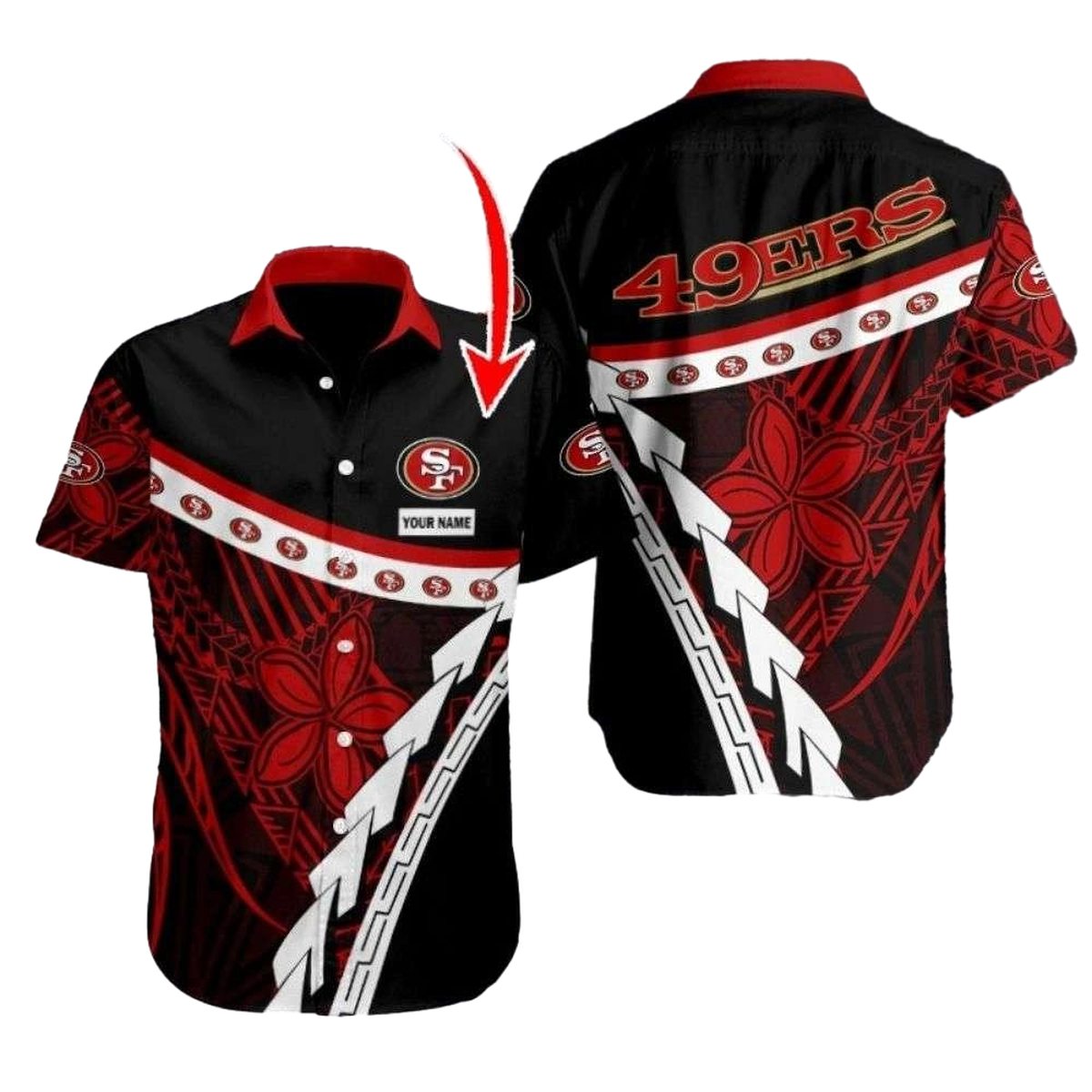 Personalized 49ers Tribal Art And Stripes Hawaiian Shirt - Moonbestprint