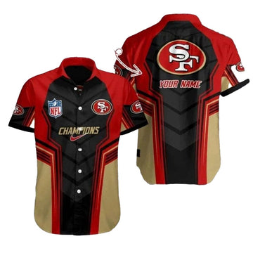 Personalized 49ers Victory Gold Stripe Champion Hawaiian Shirt - Moonbestprint