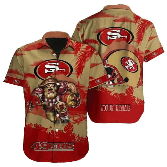 Personalized 49ers Warrior Spirit Gold Rush Mascot And Helmet Hawaiian Shirt - Moonbestprint