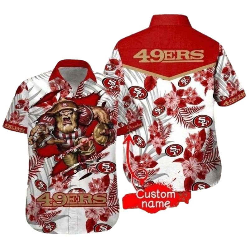 Personalized 49ers Warrior Spirit White Floral Hawaiian Shirt - Moonbestprint