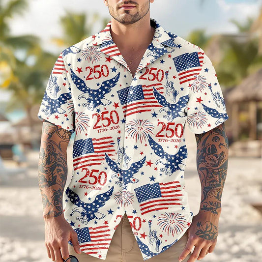 America 250th Anniversary Patriotic Eagle Hawaii Shirt, 250th Anniversary Gift Moonbestprint
