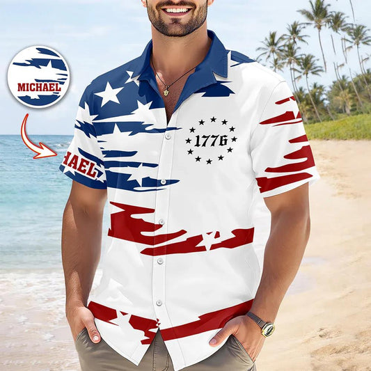 Personalized American 1776 Hawaii Shirt, 4th of July American, Independence Day Gift, 250th Anniversary Gift Moonbestprint