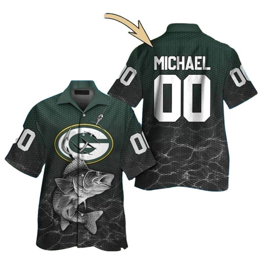 Personalized Angler's Dream Green Bay Packers Fishing Theme Hawaiian Shirt - Moonbestprint