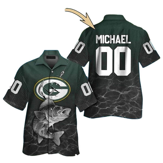 Personalized Angler's Dream Green Bay Packers Fishing Theme Hawaiian Shirt - Moonbestprint