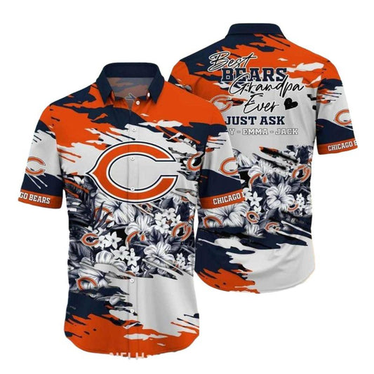 Personalized Best Bears Grandpa Ever Chicago Bears Hawaiian Shirt - Moonbestprint