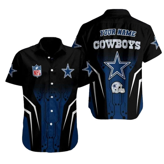 Personalized Black And Blue Electric Circuit Dallas Cowboys Hawaiian Shirt - Moonbestprint