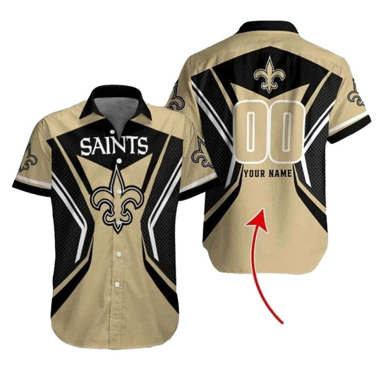 Personalized Black And Gold New Orleans Saints Hawaiian Shirt Mens - Moonbestprint