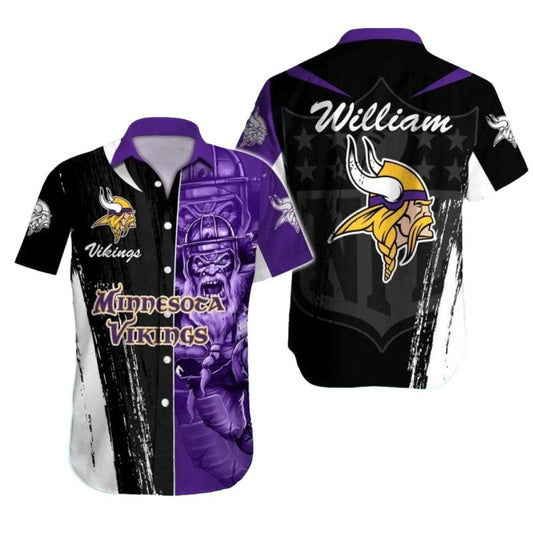 Personalized Black And Purple Warrior Minnesota Vikings Hawaiian Shirt - Moonbestprint
