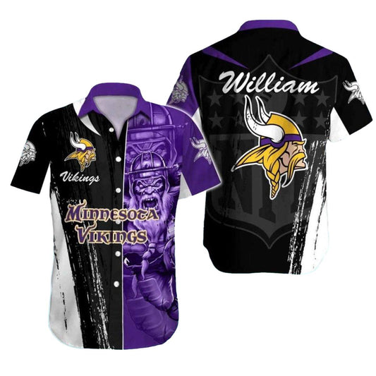Personalized Black And Purple Warrior Minnesota Vikings Hawaiian Shirt - Moonbestprint