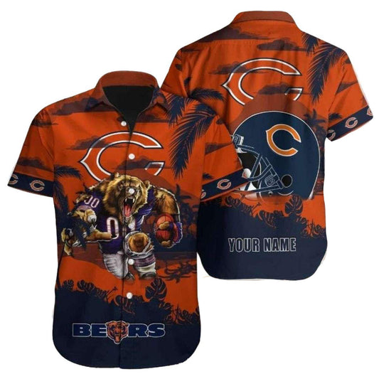 Personalized Bold Sunset Chicago Bears Palm Silhouette Hawaiian Shirt - Moonbestprint
