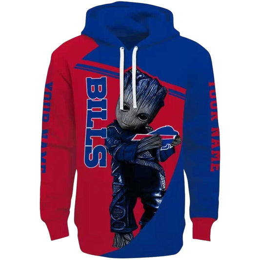 Personalized Buffalo Bills Baby Groot Blue AOP Hoodie -  Moonbestprint