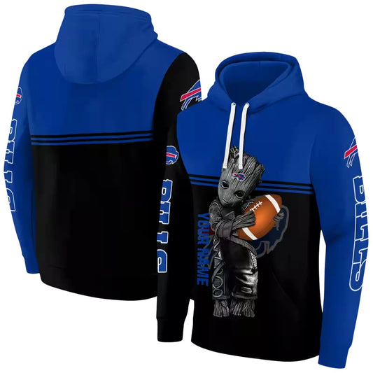 Personalized Buffalo Bills Baby Groot Hug Ball Blue Black AOP Hoodie -  Moonbestprint