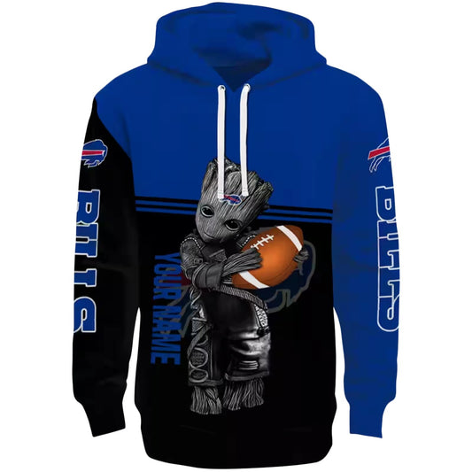 Personalized Buffalo Bills Baby Groot Hug Ball Blue Black AOP Hoodie -  Moonbestprint