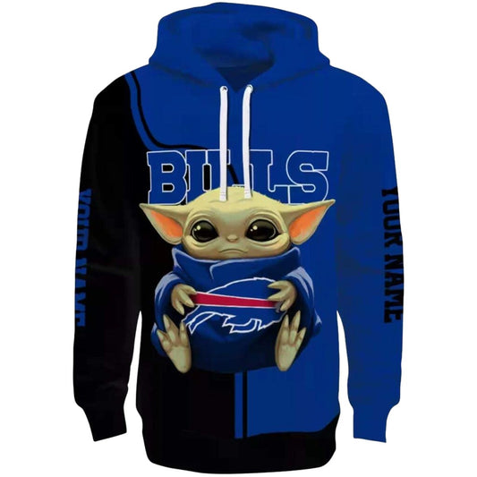 Personalized Buffalo Bills Baby Yoda Blue Black AOP Hoodie -  Moonbestprint