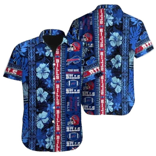 Personalized Buffalo Bills Blue Hibiscus And Helmet Logo Hawaiian Shirt - Moonbestprint