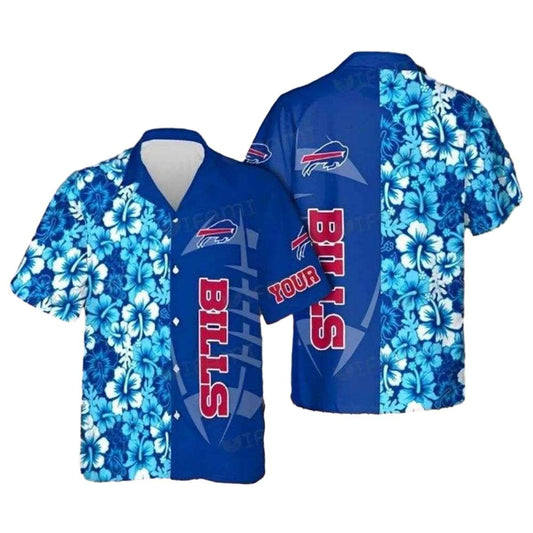 Personalized Buffalo Bills Blue Hibiscus Pattern Hawaiian Shirt - Moonbestprint
