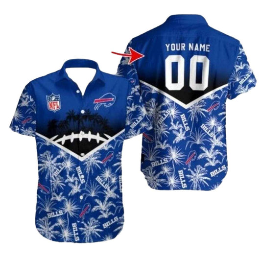 Personalized Buffalo Bills Blue Palm Fronds Hawaiian Shirt - Moonbestprint