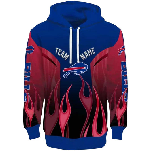 Personalized Buffalo Bills Flame Design Blue AOP Hoodie -  Moonbestprint