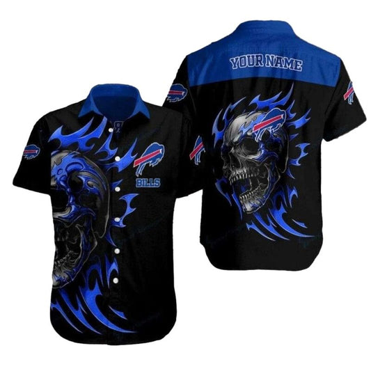 Personalized Buffalo Bills Flame Skull Hawaiian Shirt - Moonbestprint