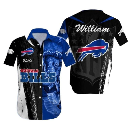 Personalized Buffalo Bills Galactic Warrior Black And Blue Hawaiian Shirt - Moonbestprint