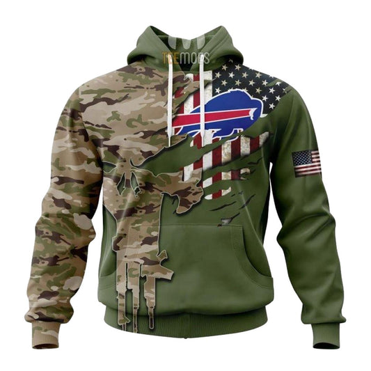Personalized Buffalo Bills Green Camo Us Military AOP Hoodie -  Moonbestprint