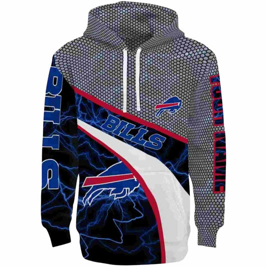 Personalized Buffalo Bills Hexagonal Mesh Blue Black Gray AOP Hoodie -  Moonbestprint