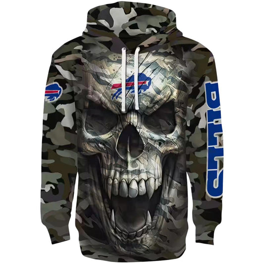 Personalized Buffalo Bills Logo And Camo Skull AOP Hoodie -  Moonbestprint