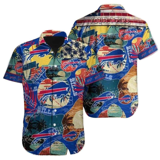 Personalized Buffalo Bills Logo Coastal Collage Hawaiian Shirt - Moonbestprint