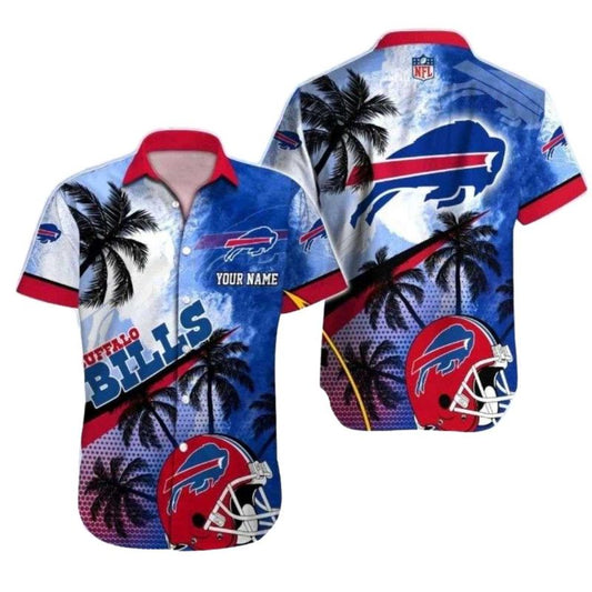Personalized Buffalo Bills Logo Helmet Coconut Palm Tree Hawaiian Shirt - Moonbestprint