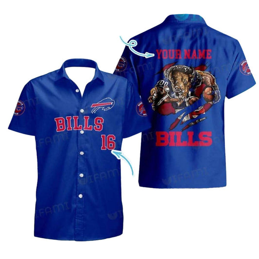 Personalized Buffalo Bills Mascot Blue Pattern Hawaiian Shirt - Moonbestprint