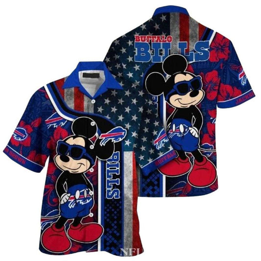 Personalized Buffalo Bills Mickey Graphic Us Flag Hawaiian Shirt - Moonbestprint