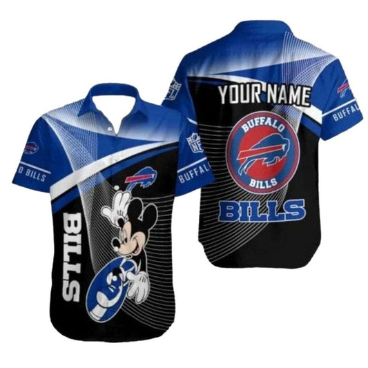 Personalized Buffalo Bills Mickey Surfing Black And Blue Hawaiian Shirt - Moonbestprint