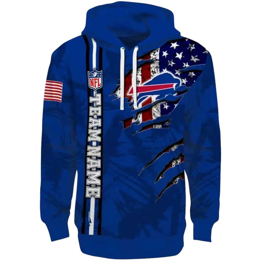 Personalized Buffalo Bills Ripped Flag Blue AOP Hoodie -  Moonbestprint