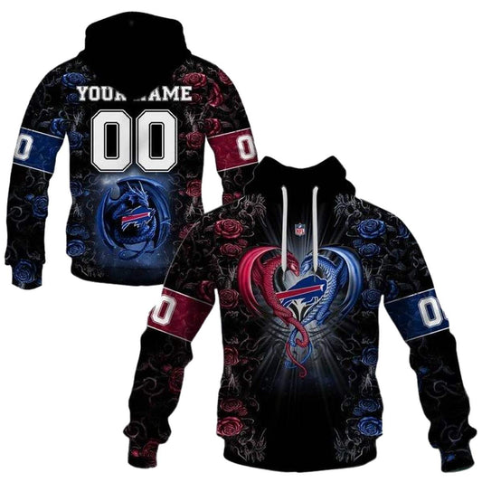 Personalized Buffalo Bills Rose Dragon AOP Hoodie -  Moonbestprint