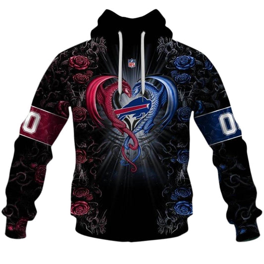 Personalized Buffalo Bills Rose Dragon AOP Hoodie -  Moonbestprint