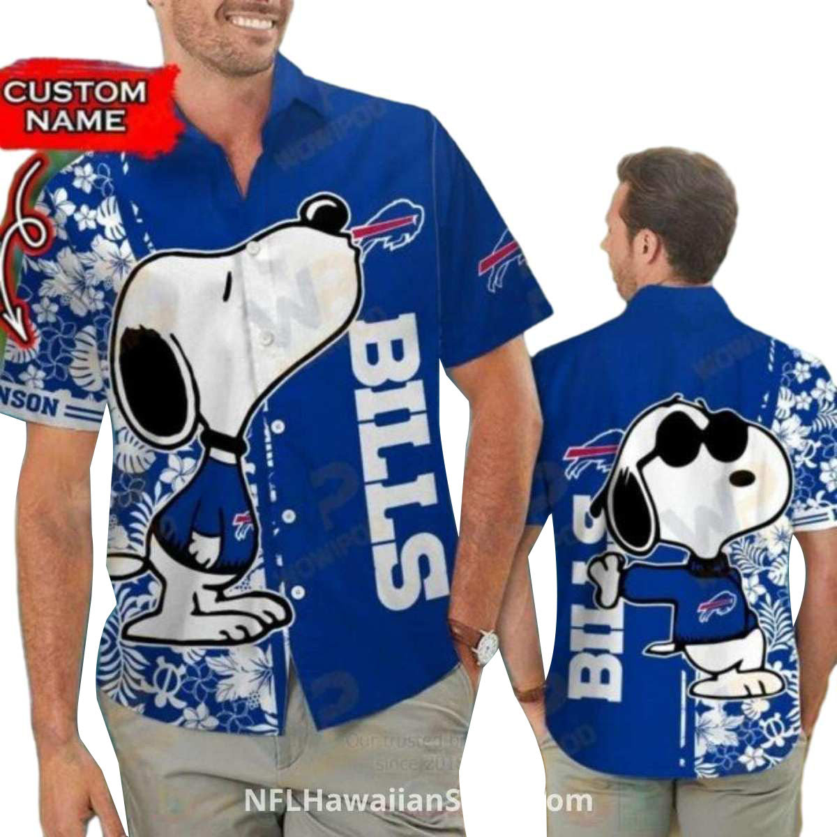 Personalized Buffalo Bills Snoopy And Floral Hawaiian Shirt - Moonbestprint