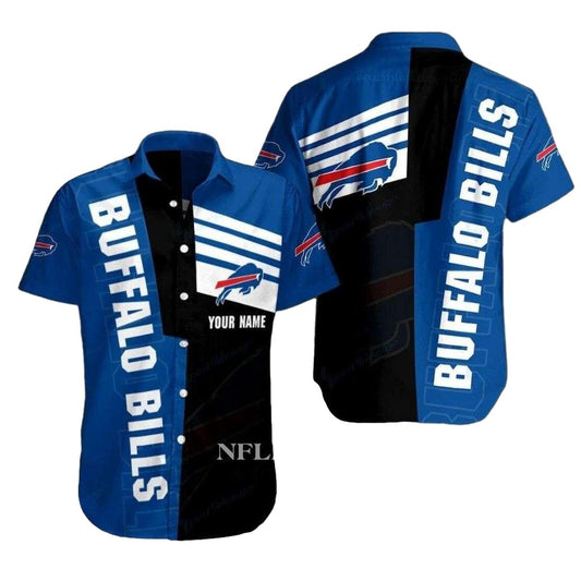 Personalized Buffalo Bills Stripe Black And Blue Design Hawaiian Shirt - Moonbestprint