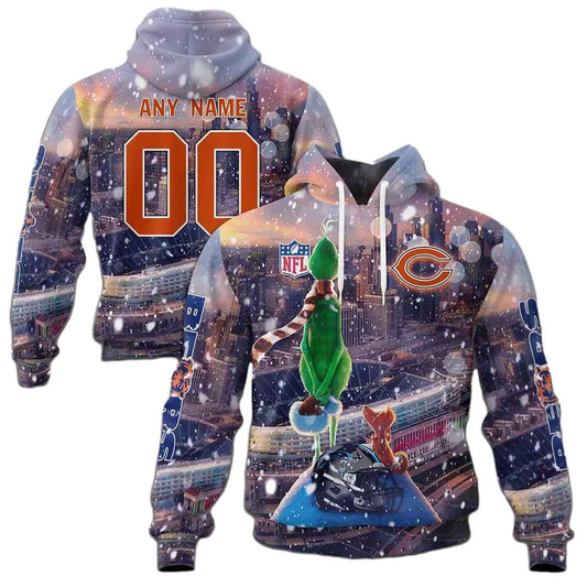 Personalized Chicago Bears And Grinch AOP Hoodie -  Moonbestprint