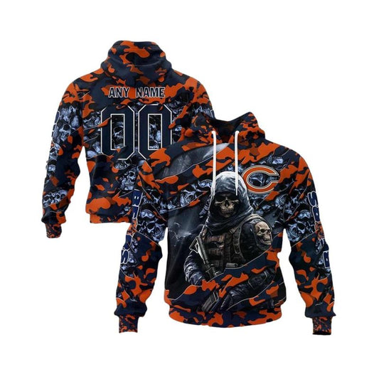 Personalized Chicago Bears And Skeleton Soldier Halloween AOP Hoodie -  Moonbestprint