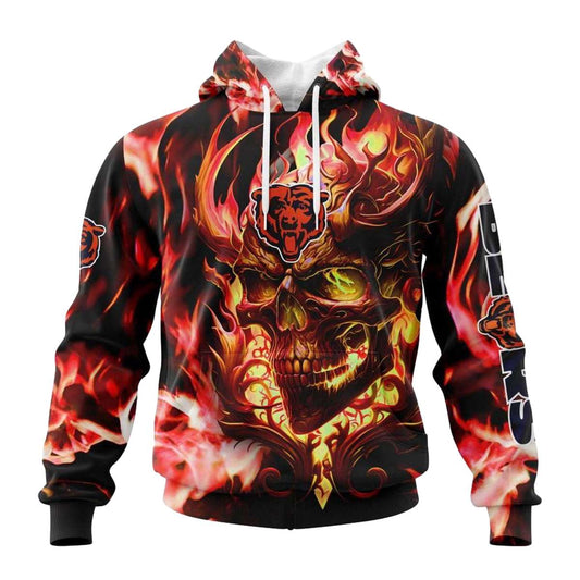 Personalized Chicago Bears And Skull Happy Halloween AOP Hoodie -  Moonbestprint