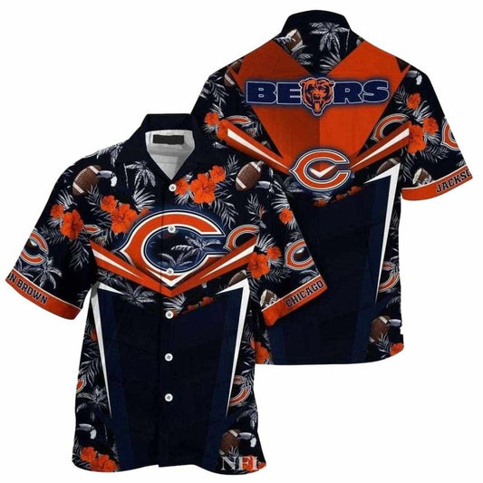 Personalized Chicago Bears Big Logo Floral Hawaiian Shirt - Moonbestprint