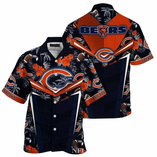 Personalized Chicago Bears Big Logo Floral Hawaiian Shirt - Moonbestprint